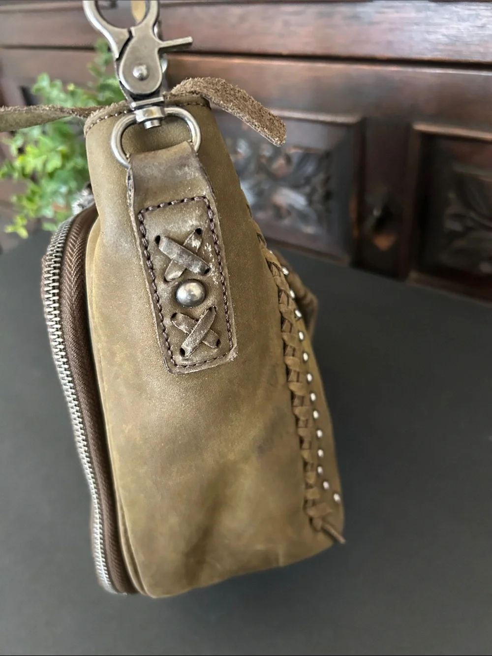 Montana West Taupe/Brown Suede Braided Crossbody Bag